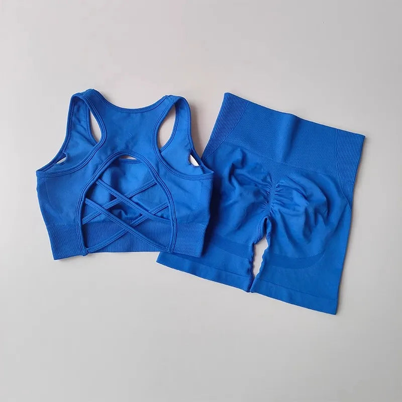 Women’s 2-Piece Seamless Yoga Set – Sport Bra & High-Waist Shorts
