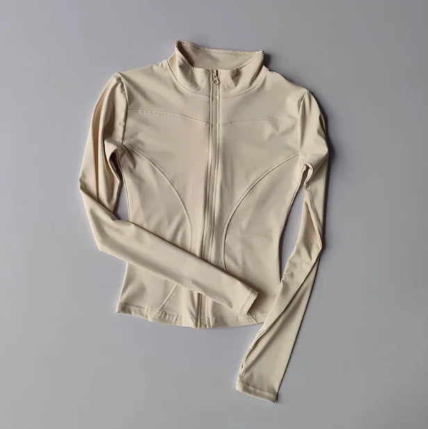 Women’s Slim Long-Sleeve Yoga Jacket – Quick-Dry Fitness Top with Zipper