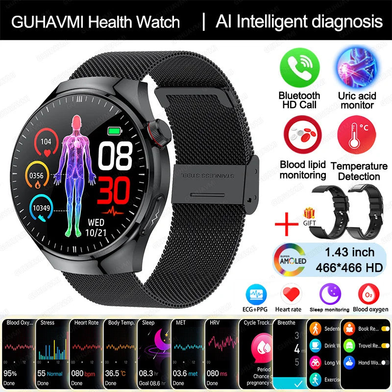 Nursing-Grade Health Smartwatch – Blood Oxygen, ECG, & Body Metrics