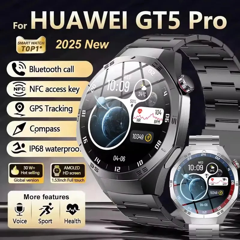 GT5 Pro Smartwatch – Men’s AMOLED GPS Heart Rate & Bluetooth Call