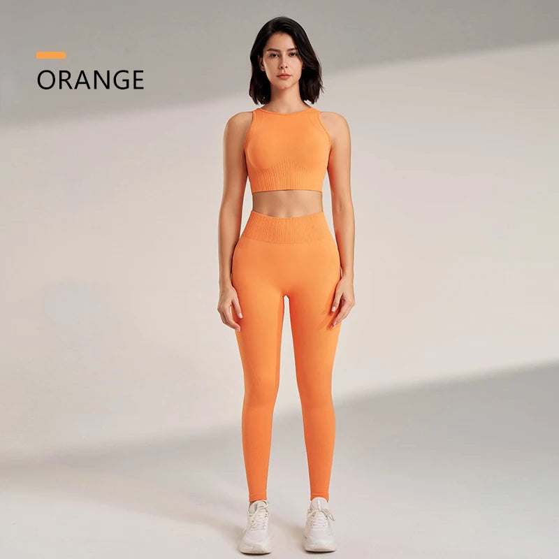 Women’s Two-Piece Yoga Set – High-Waisted Leggings & Seamless Top
