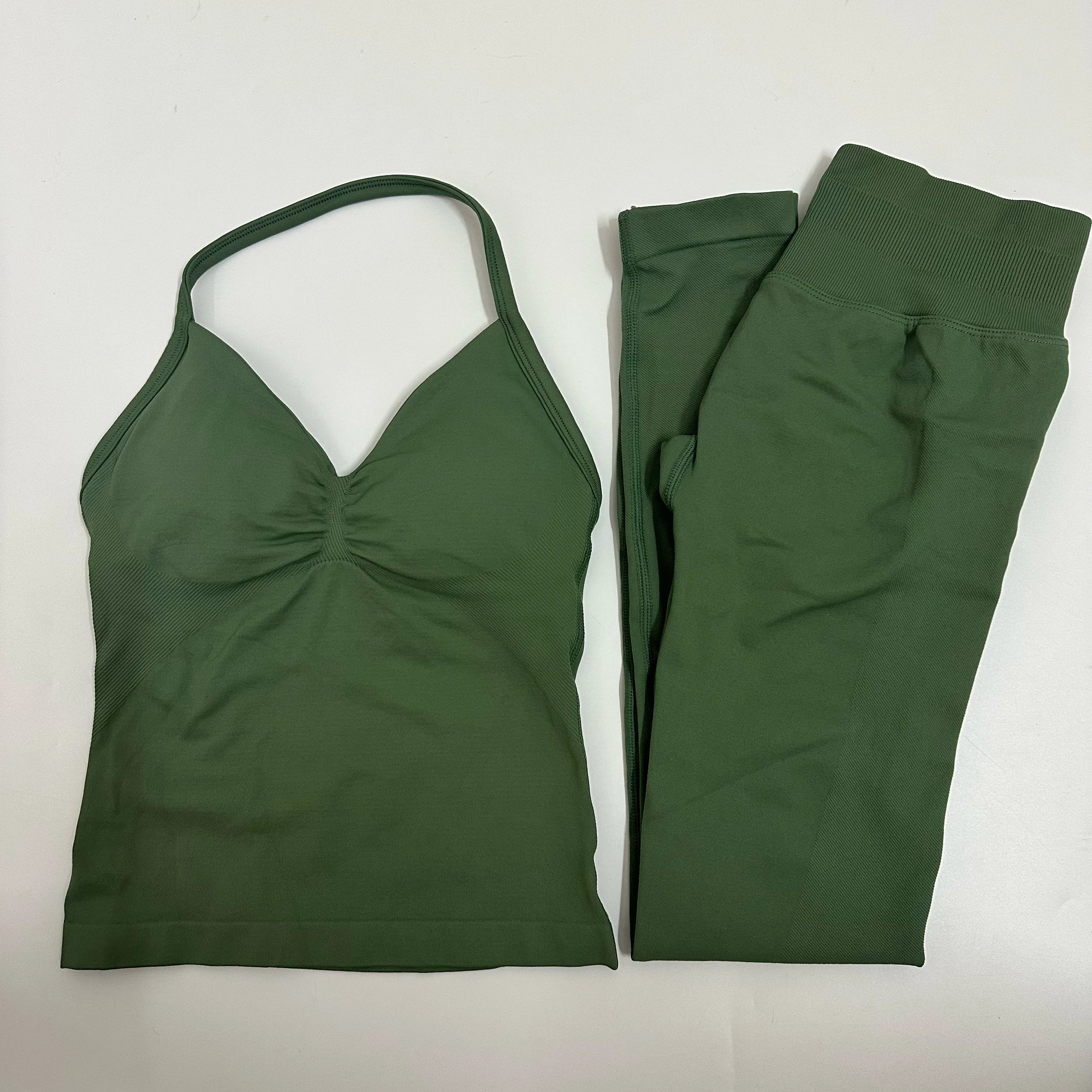 Women’s 2-Piece Yoga Set – High-Waist Leggings & Backless Tank Top