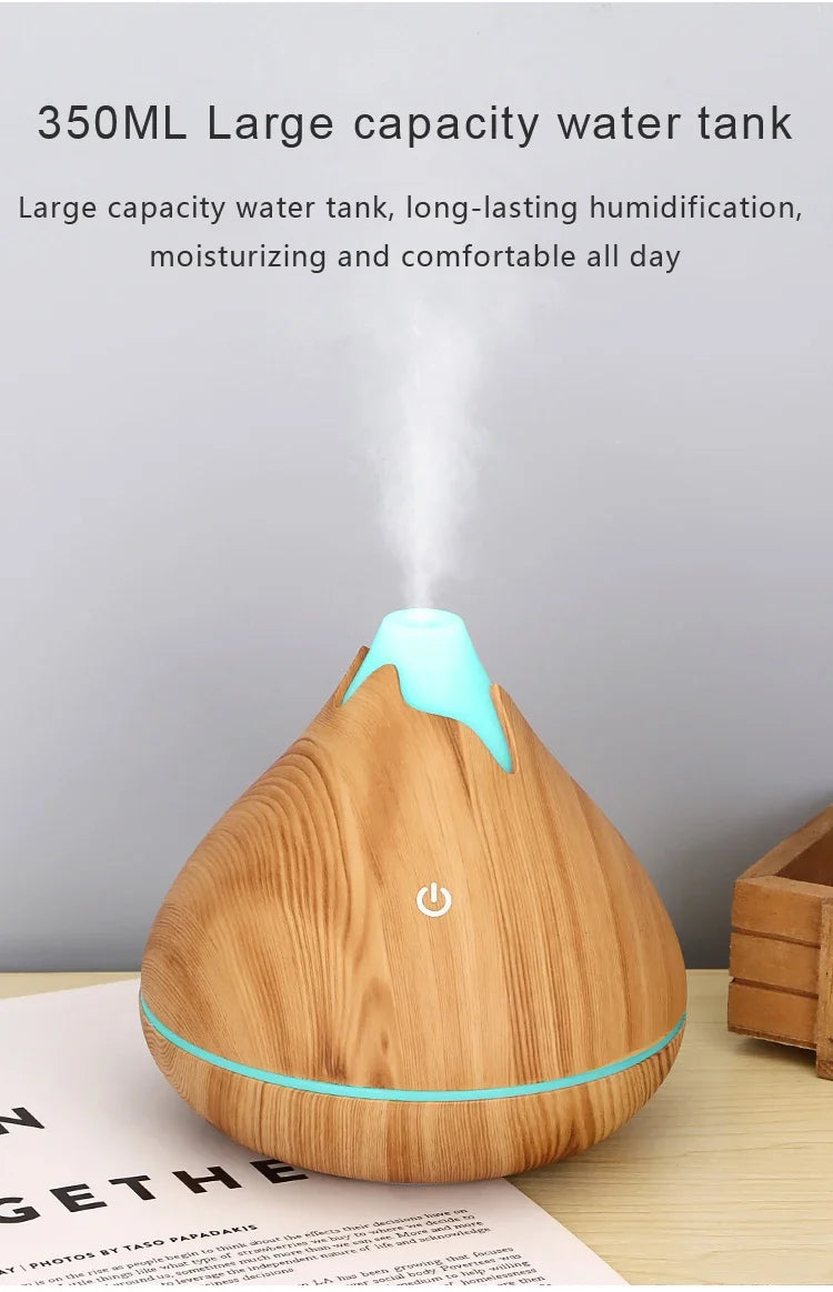 350ml USB Wood Aroma Diffuser – Ultrasonic Humidifier with LED Light