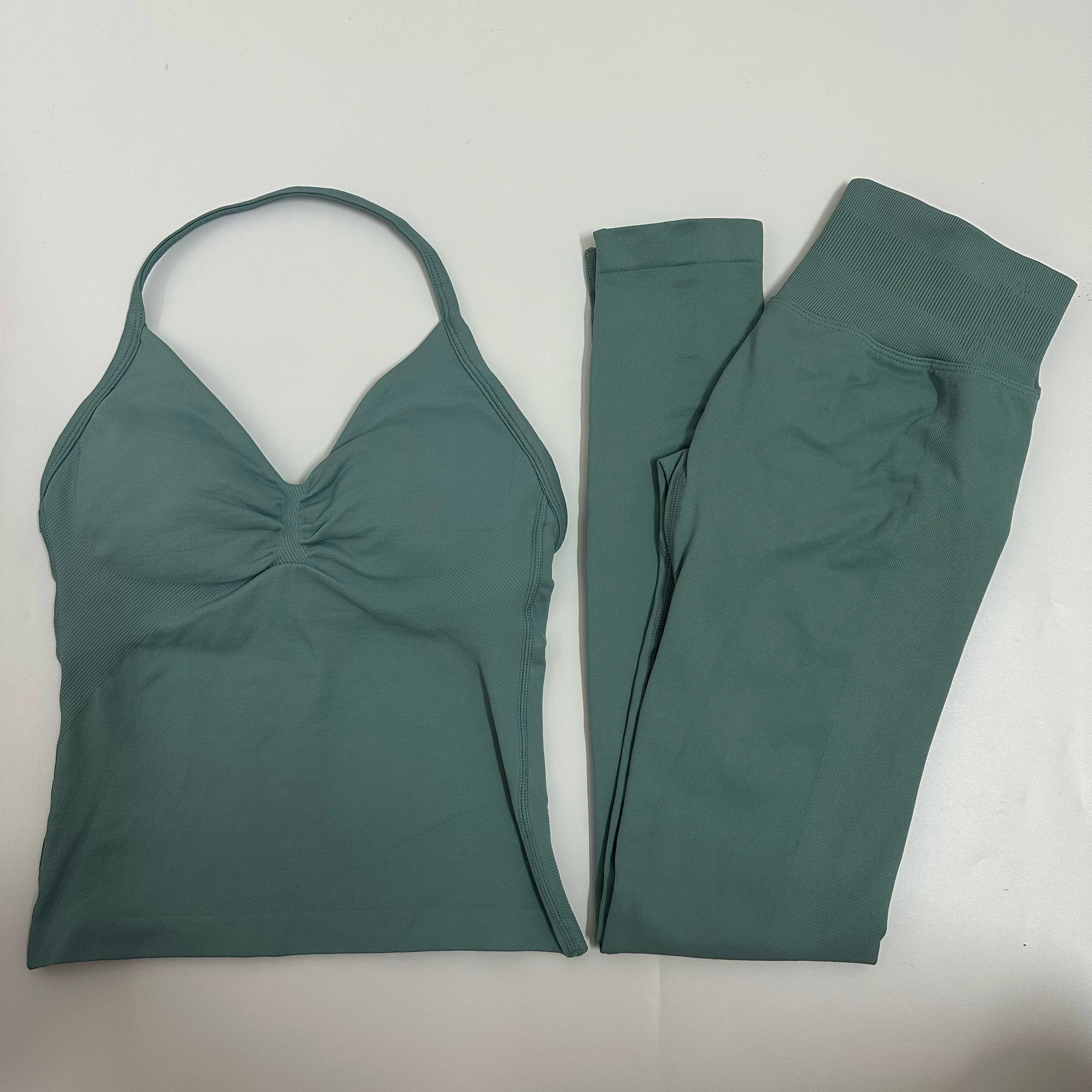 Women’s 2-Piece Yoga Set – High-Waist Leggings & Backless Tank Top