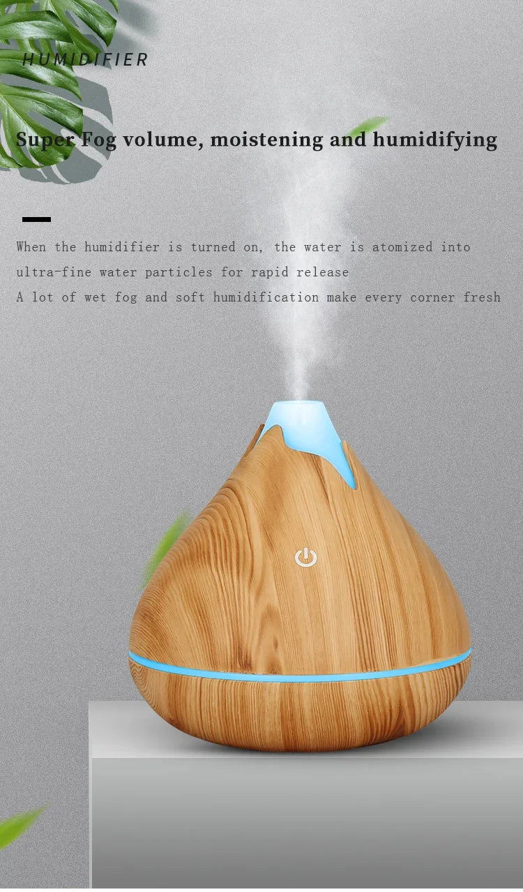 350ml USB Wood Aroma Diffuser – Ultrasonic Humidifier with LED Light