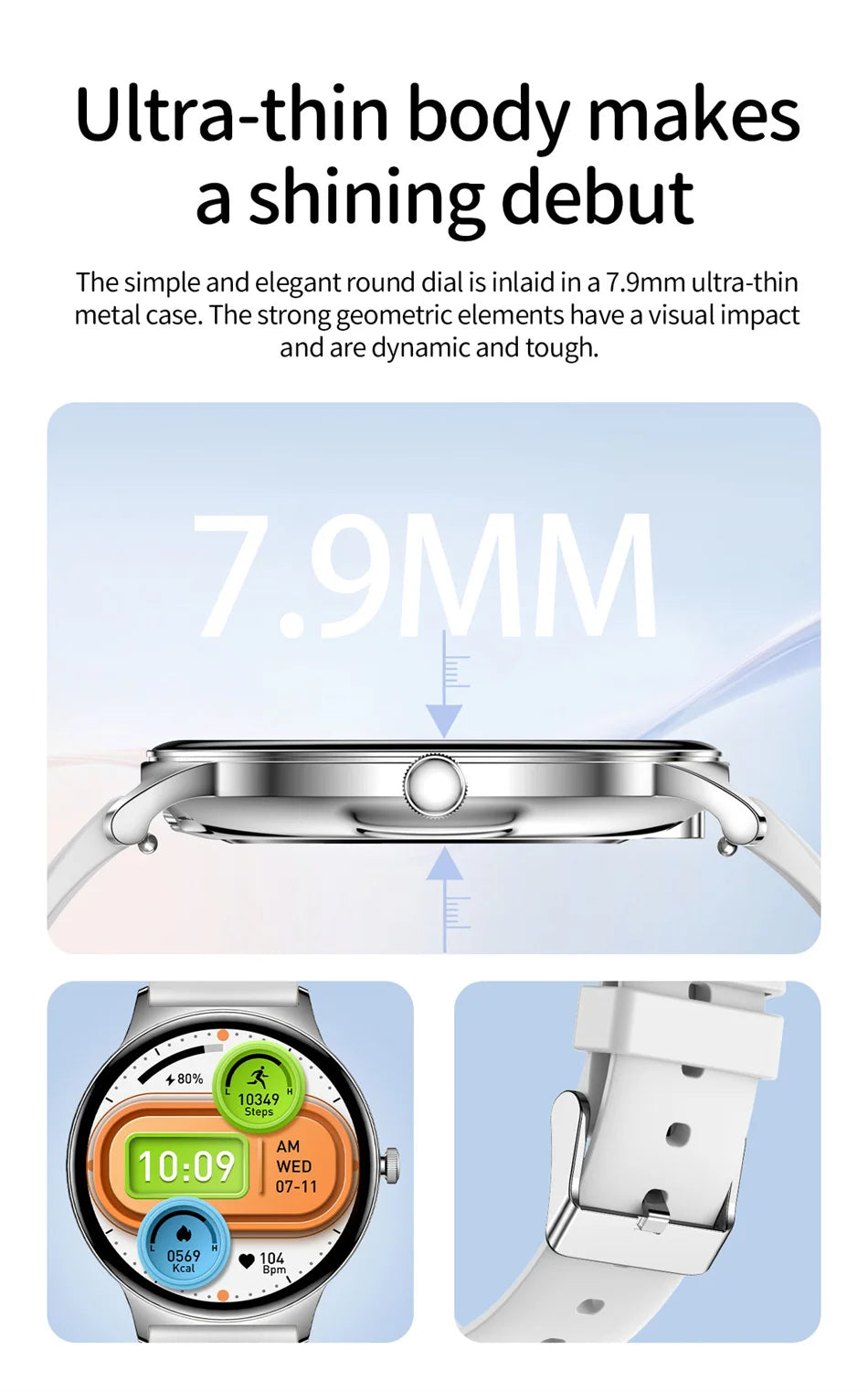 Ultra-Slim AMOLED Smartwatch – Heart Rate & BT Calling for Women