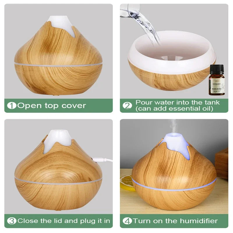 350ml USB Wood Aroma Diffuser – Ultrasonic Humidifier with LED Light