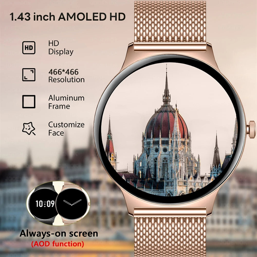 Ultra-Slim AMOLED Smartwatch – Heart Rate & BT Calling for Women