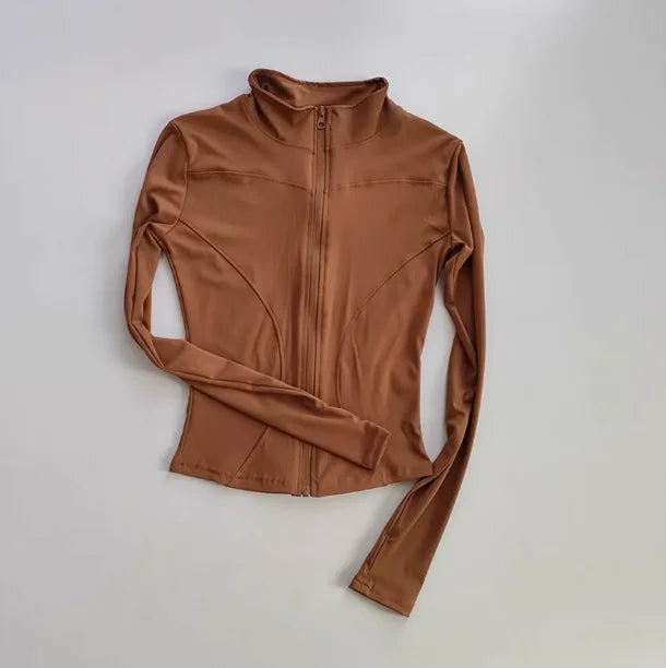 Women’s Slim Long-Sleeve Yoga Jacket – Quick-Dry Fitness Top with Zipper