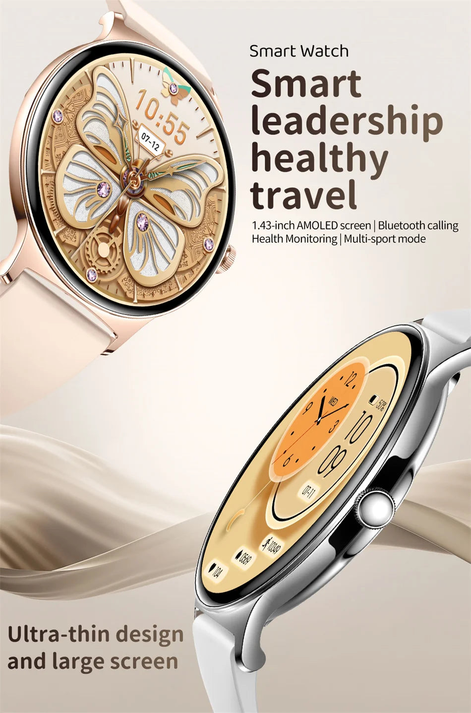 Ultra-Slim AMOLED Smartwatch – Heart Rate & BT Calling for Women