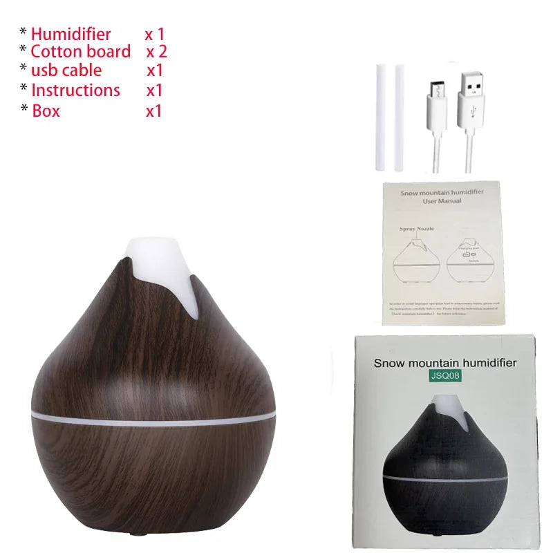 350ml USB Wood Aroma Diffuser – Ultrasonic Humidifier with LED Light