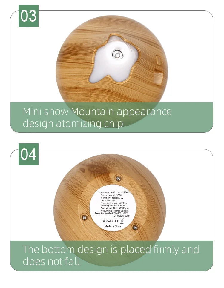 350ml USB Wood Aroma Diffuser – Ultrasonic Humidifier with LED Light