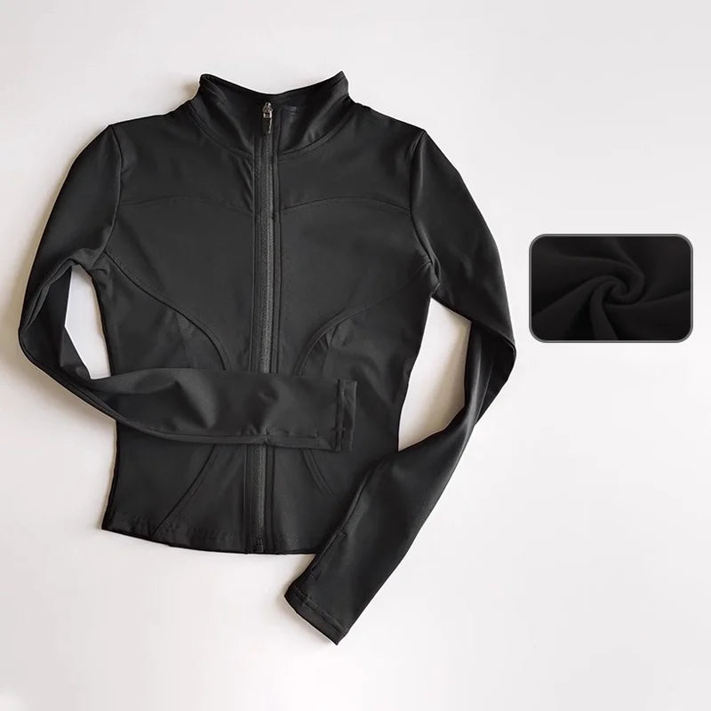 Women’s Slim Long-Sleeve Yoga Jacket – Quick-Dry Fitness Top with Zipper