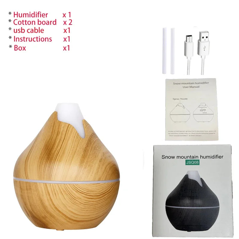 350ml USB Wood Aroma Diffuser – Ultrasonic Humidifier with LED Light