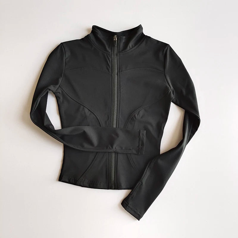 Women’s Slim Long-Sleeve Yoga Jacket – Quick-Dry Fitness Top with Zipper