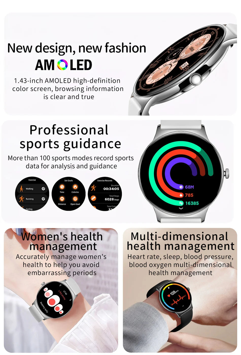 Ultra-Slim AMOLED Smartwatch – Heart Rate & BT Calling for Women