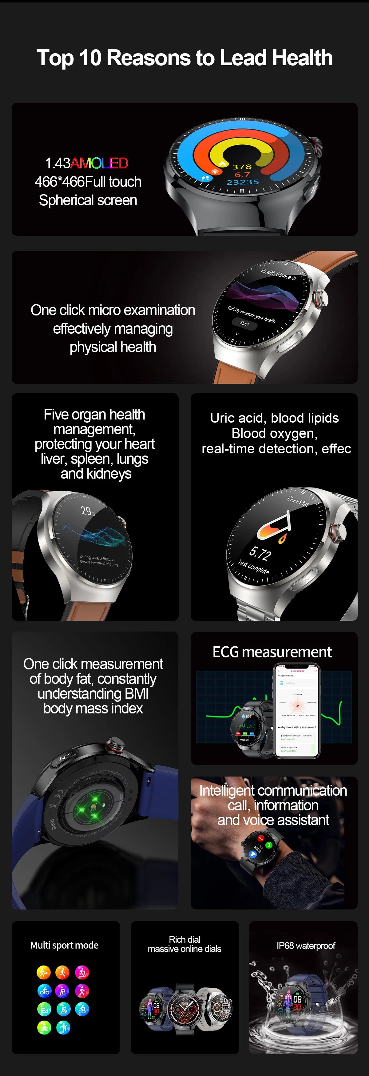 Nursing-Grade Health Smartwatch – Blood Oxygen, ECG, & Body Metrics