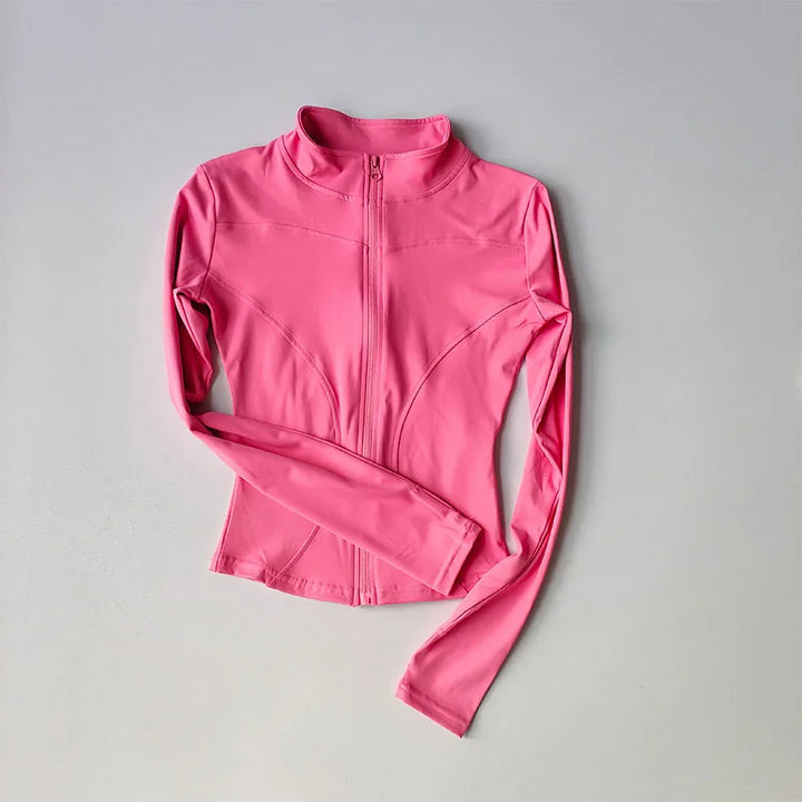 Women’s Slim Long-Sleeve Yoga Jacket – Quick-Dry Fitness Top with Zipper