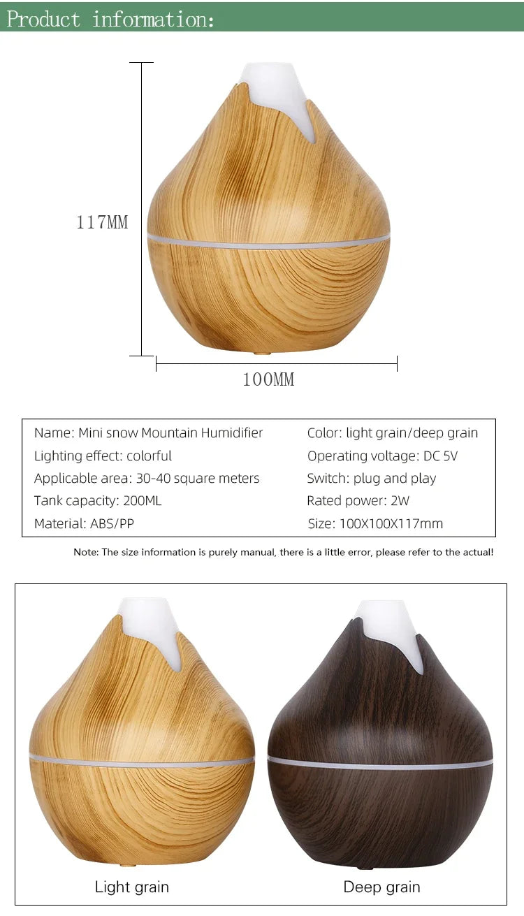 350ml USB Wood Aroma Diffuser – Ultrasonic Humidifier with LED Light