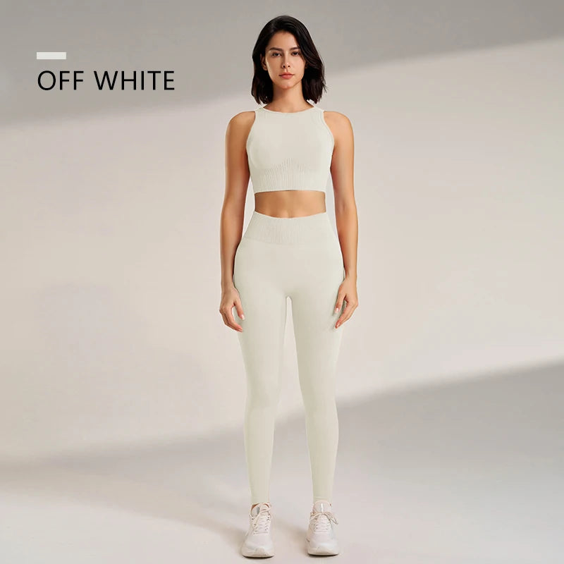 Women’s Two-Piece Yoga Set – High-Waisted Leggings & Seamless Top