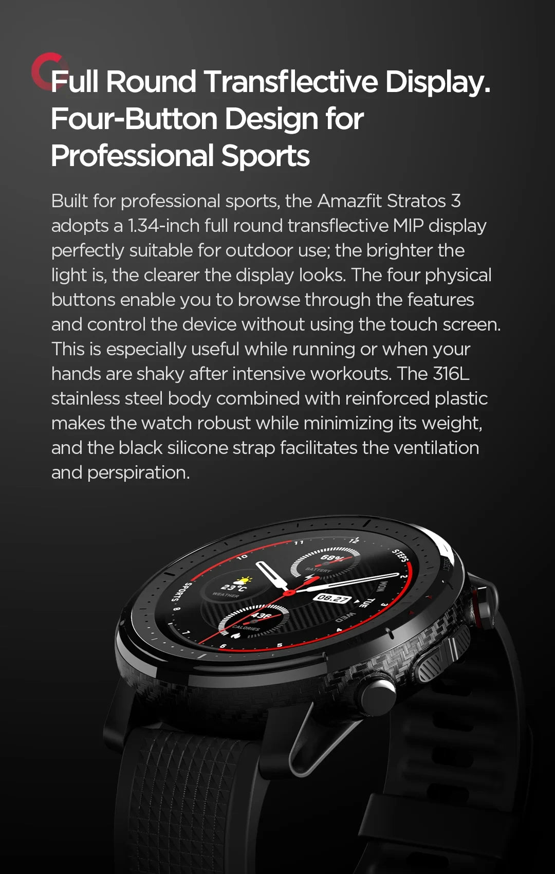 Amazfit Stratos 3 Smartwatch – GPS, Bluetooth & 5ATM Waterproof
