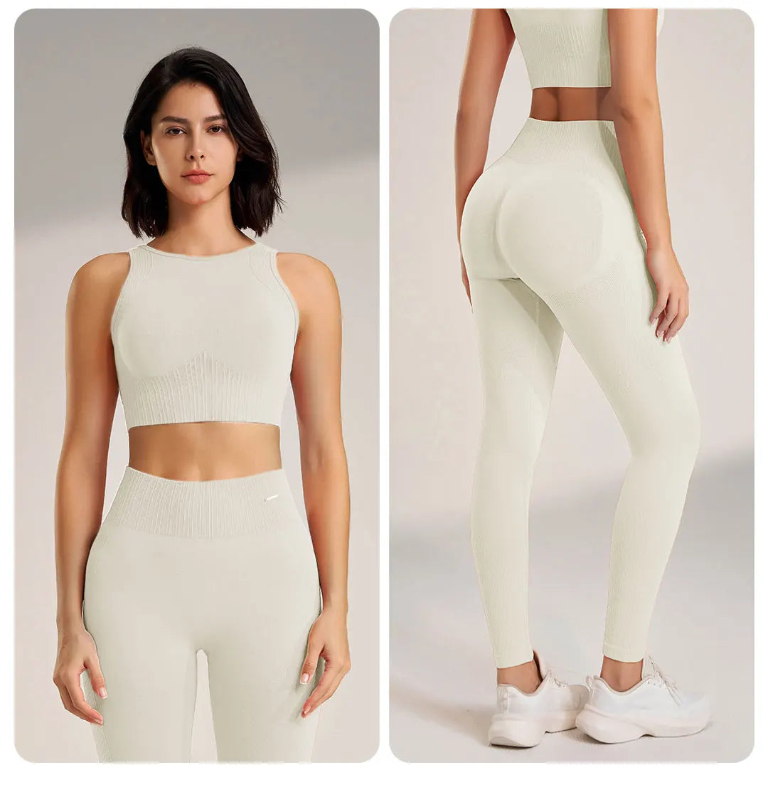 Women’s Two-Piece Yoga Set – High-Waisted Leggings & Seamless Top