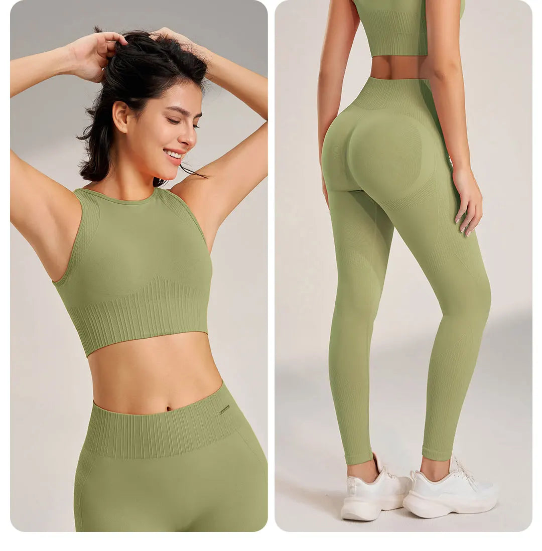 Women’s Two-Piece Yoga Set – High-Waisted Leggings & Seamless Top
