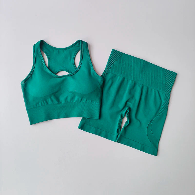 Women’s 2-Piece Seamless Yoga Set – Sport Bra & High-Waist Shorts