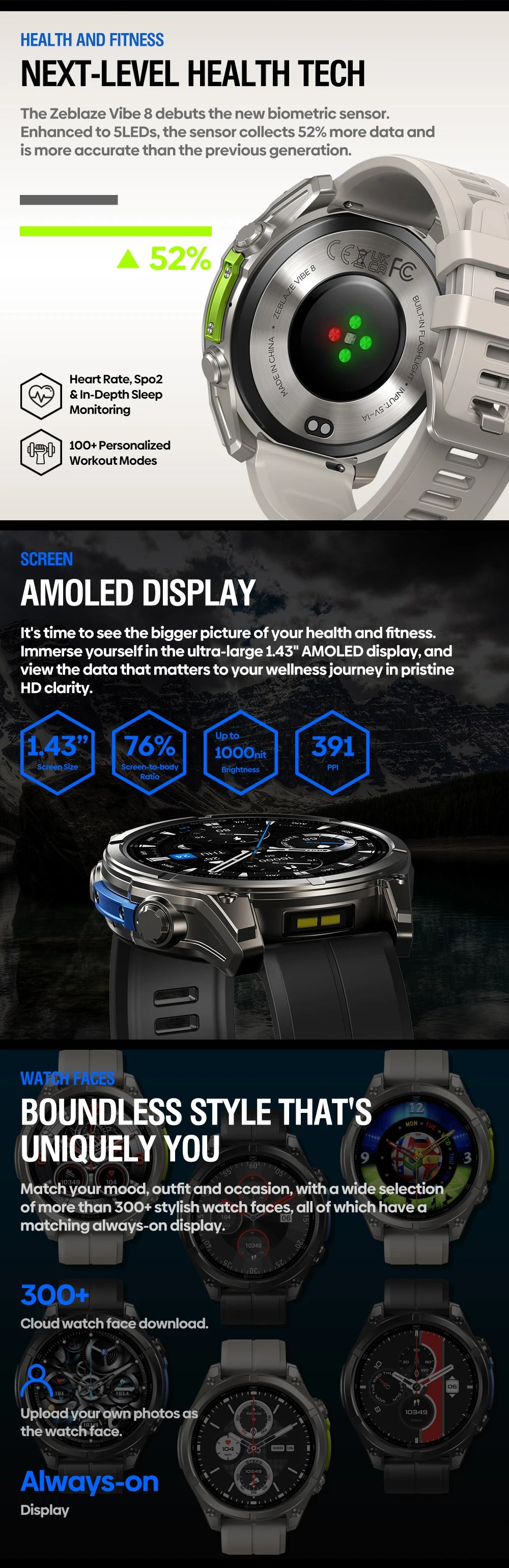 Zeblaze VIBE 8 Smartwatch – 1.43" AMOLED Voice Call & Multi-Sport Tracker