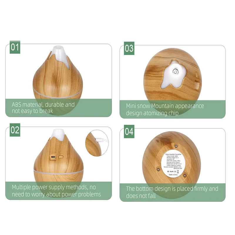 350ml USB Wood Aroma Diffuser – Ultrasonic Humidifier with LED Light