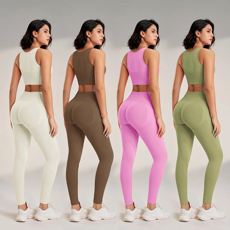 Women’s Two-Piece Yoga Set – High-Waisted Leggings & Seamless Top
