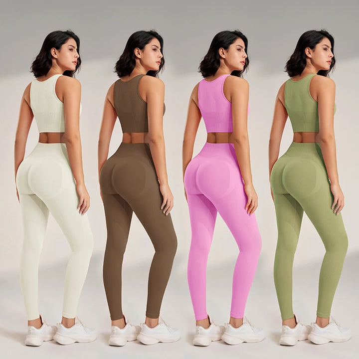 Women’s Two-Piece Yoga Set – High-Waisted Leggings & Seamless Top