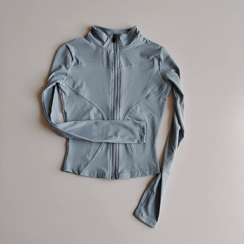 Women’s Slim Long-Sleeve Yoga Jacket – Quick-Dry Fitness Top with Zipper