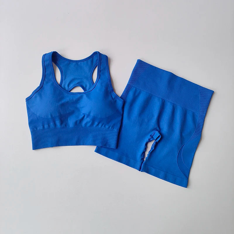 Women’s 2-Piece Seamless Yoga Set – Sport Bra & High-Waist Shorts
