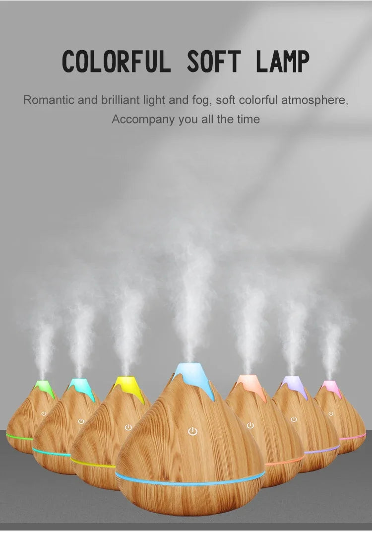 350ml USB Wood Aroma Diffuser – Ultrasonic Humidifier with LED Light