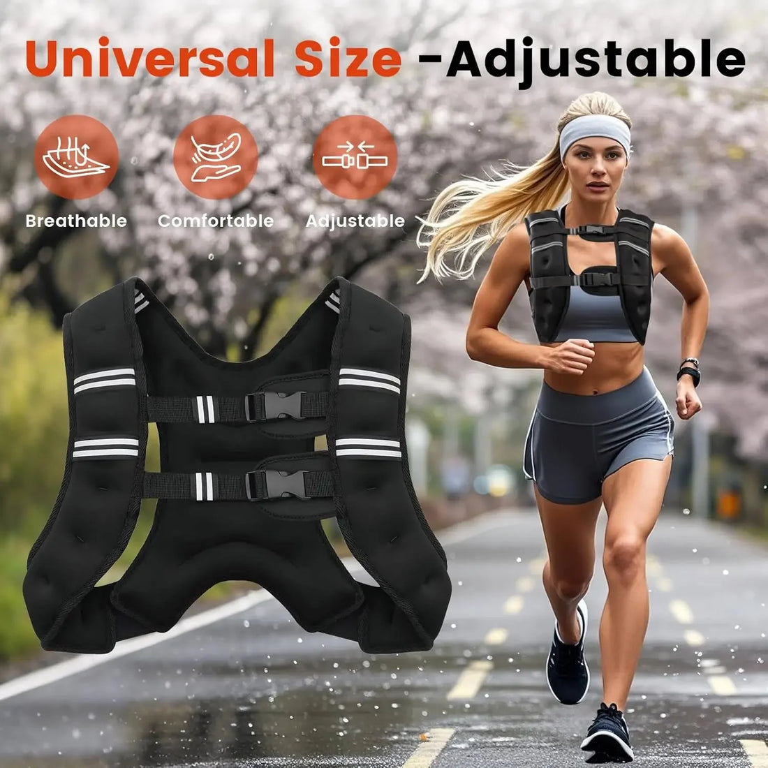 30LB ADJUSTABLE WEIGHT VEST (6-30lb for Men & Women) w/ REFLECTIVE Stripe - Train, Run, Burn Fat!