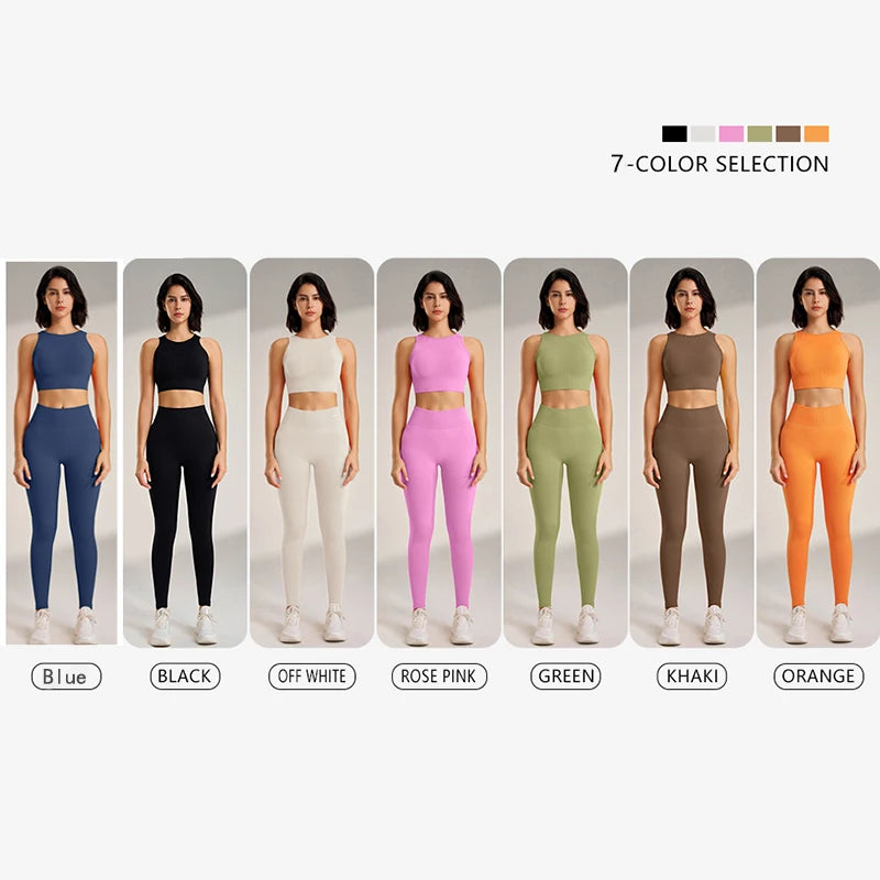 Women’s Two-Piece Yoga Set – High-Waisted Leggings & Seamless Top