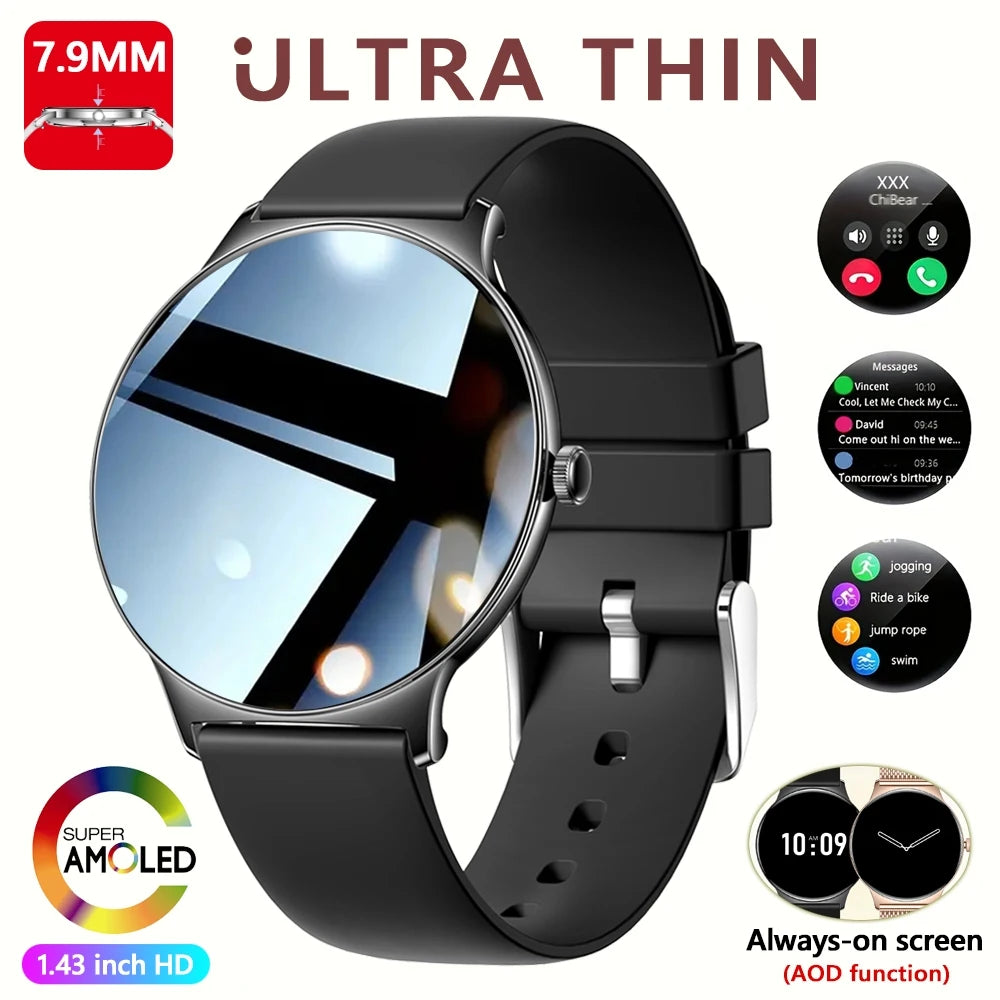 Ultra-Slim AMOLED Smartwatch – Heart Rate & BT Calling for Women