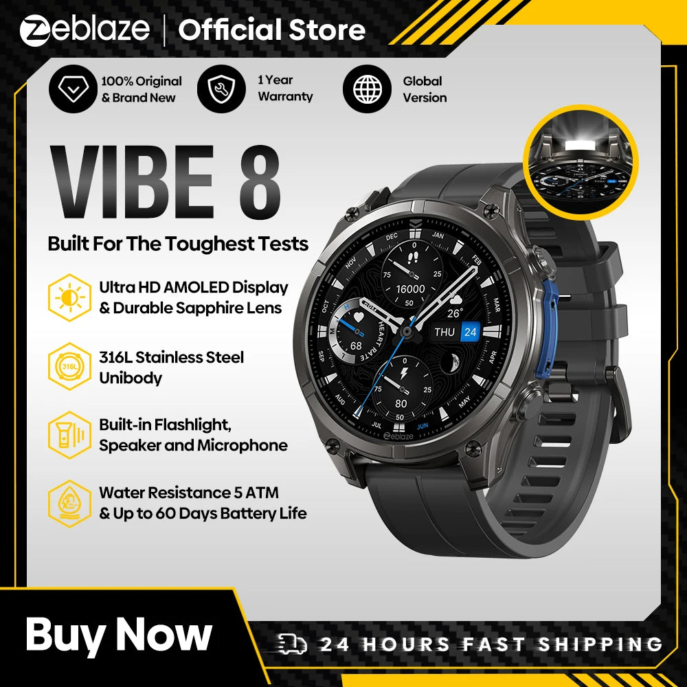 Zeblaze VIBE 8 Smartwatch – 1.43" AMOLED Voice Call & Multi-Sport Tracker