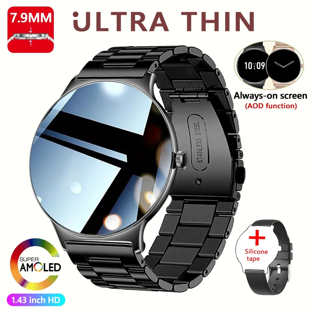 Ultra-Slim AMOLED Smartwatch – Heart Rate & BT Calling for Women