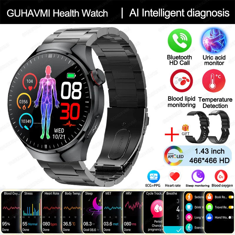 Nursing-Grade Health Smartwatch – Blood Oxygen, ECG, & Body Metrics
