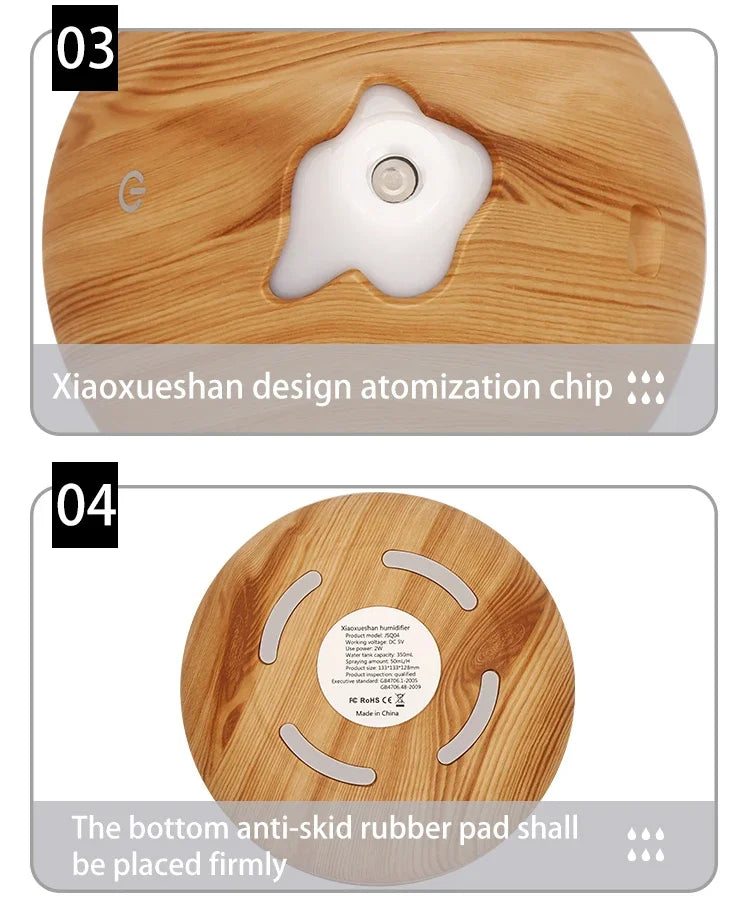 350ml USB Wood Aroma Diffuser – Ultrasonic Humidifier with LED Light