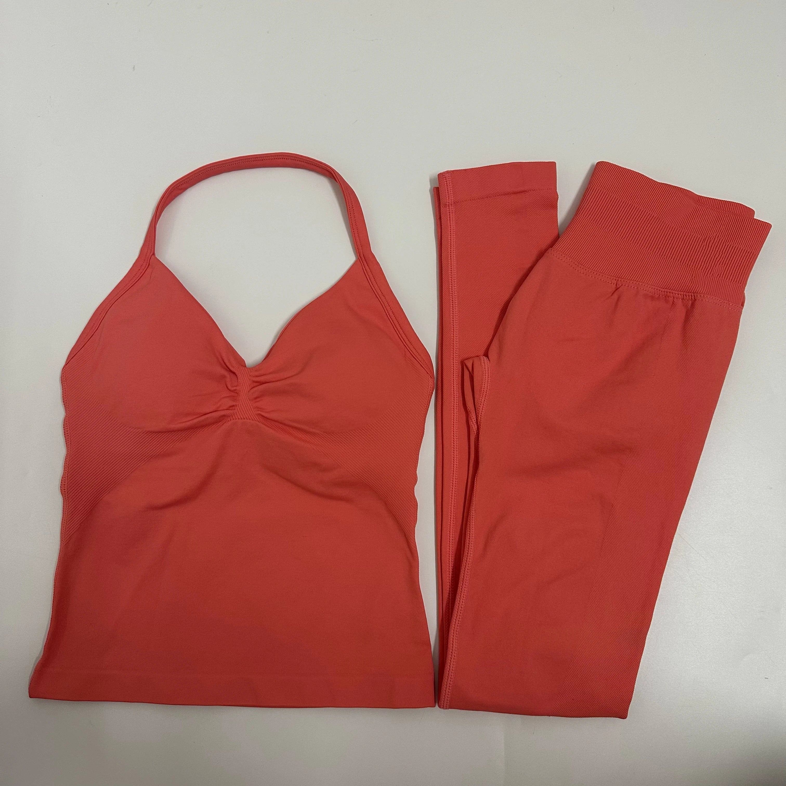 Women’s 2-Piece Yoga Set – High-Waist Leggings & Backless Tank Top