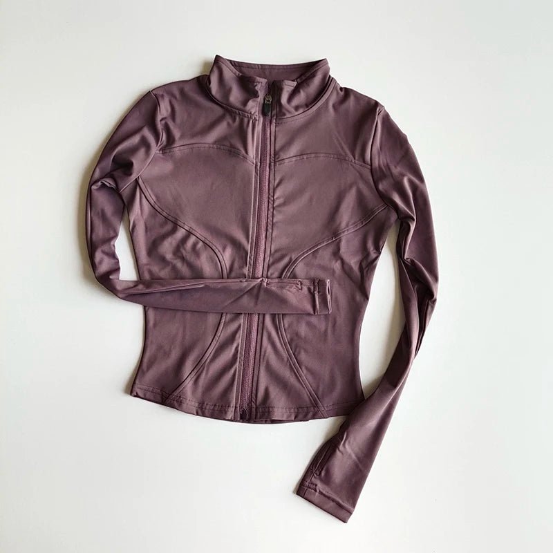 Women’s Slim Long-Sleeve Yoga Jacket – Quick-Dry Fitness Top with Zipper