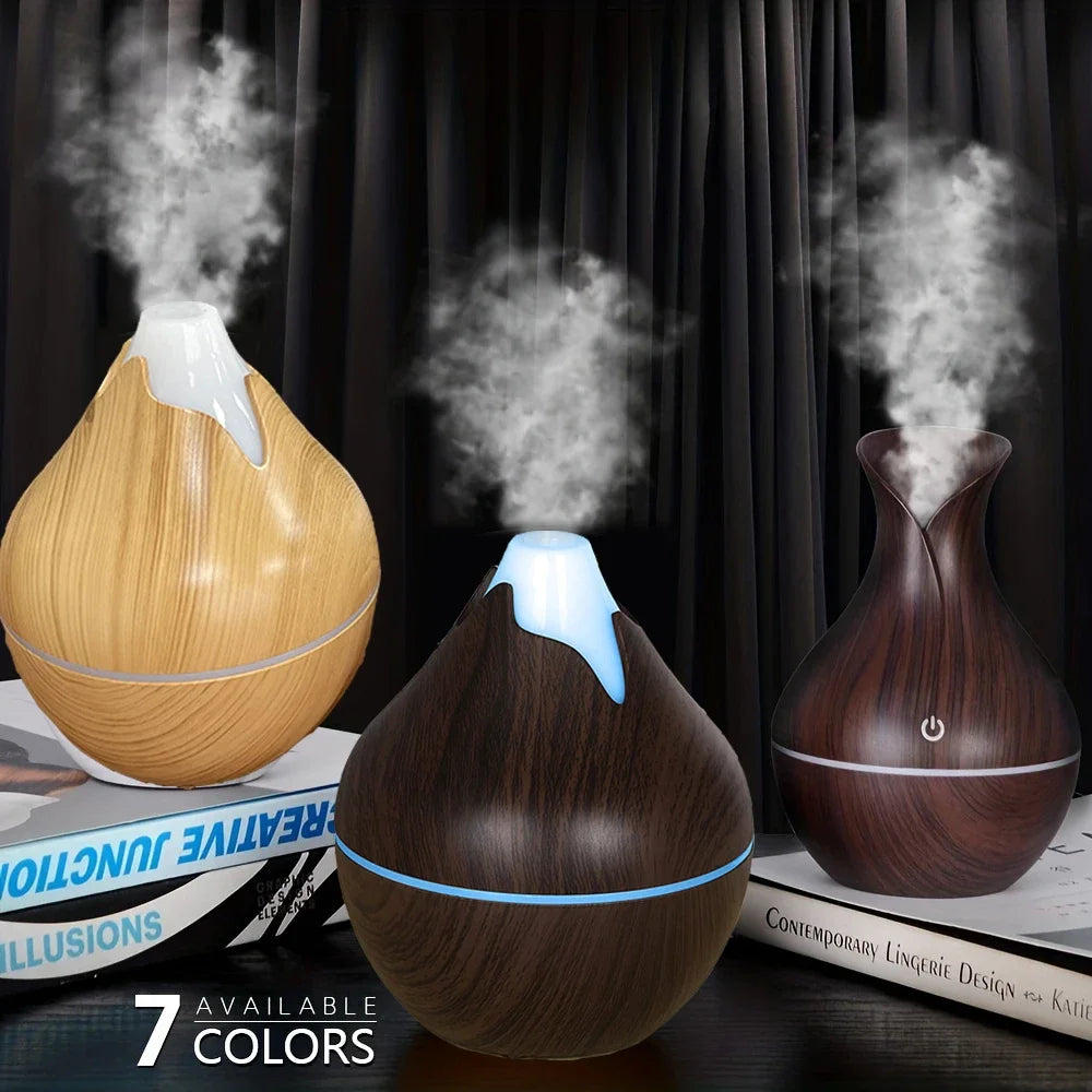 350ml USB Wood Aroma Diffuser – Ultrasonic Humidifier with LED Light