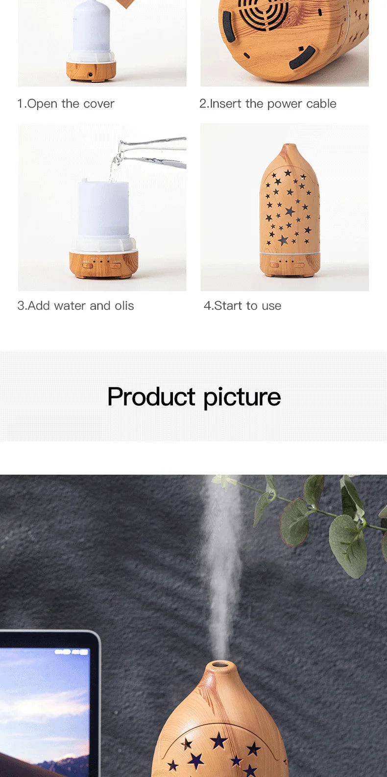 100ml Ultrasonic Essential Oil Diffuser – LED Lights & Adjustable Mist