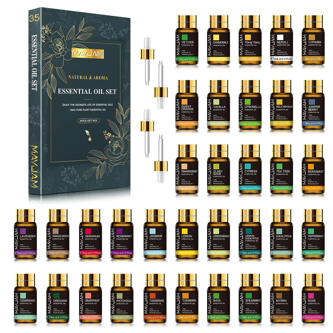 MAYJAM 35pcs Essential Oils Set – Diffuser, Candle & Air Freshener