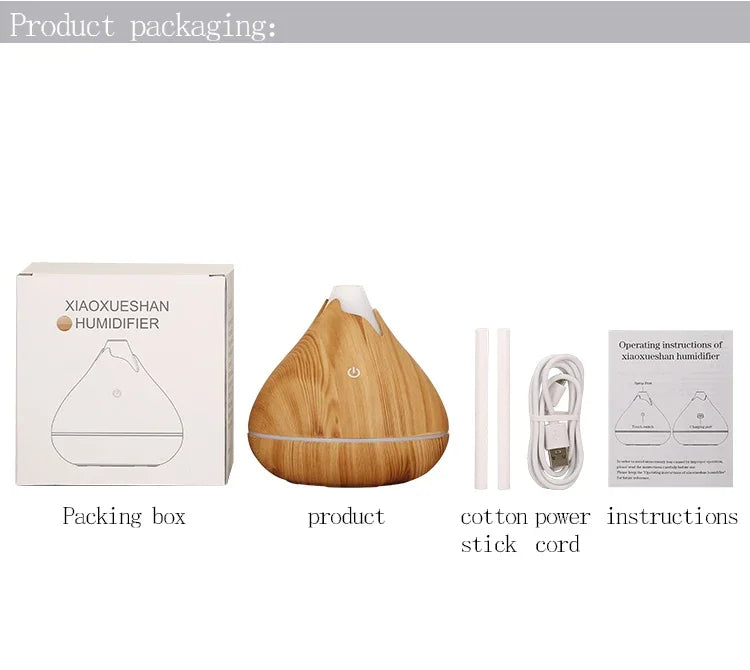 350ml USB Wood Aroma Diffuser – Ultrasonic Humidifier with LED Light