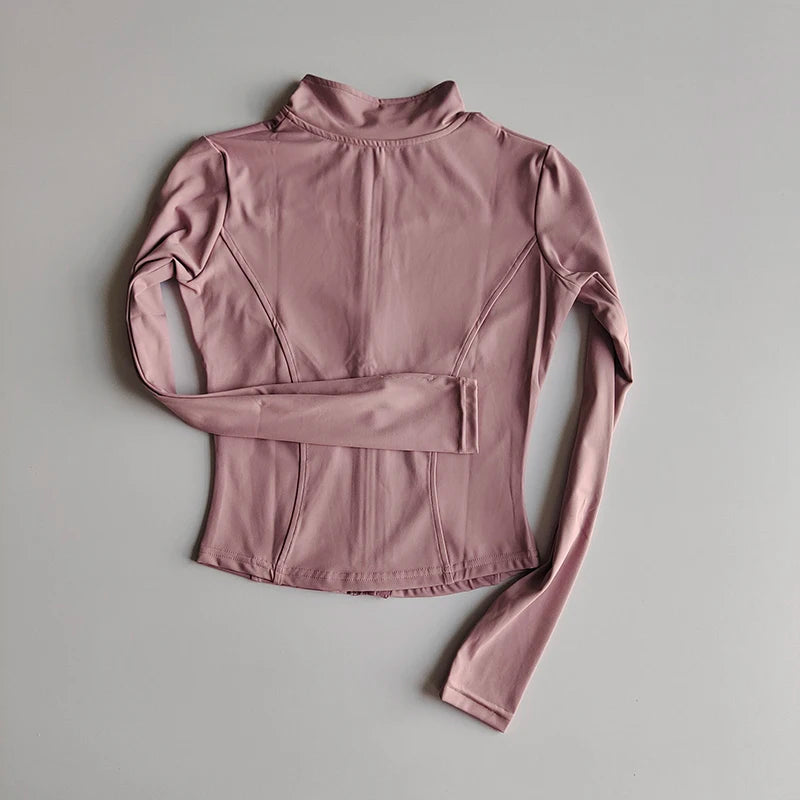 Women’s Slim Long-Sleeve Yoga Jacket – Quick-Dry Fitness Top with Zipper