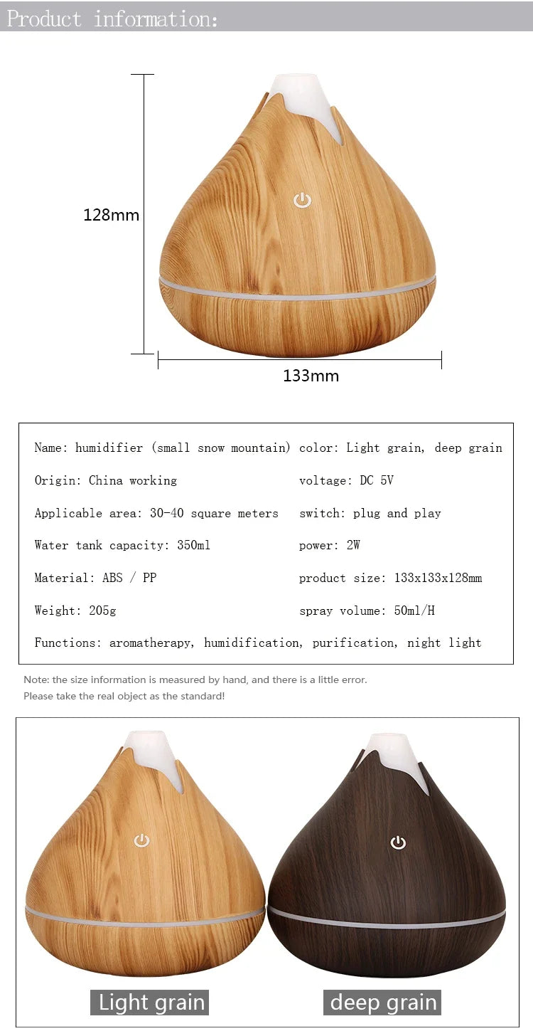 350ml USB Wood Aroma Diffuser – Ultrasonic Humidifier with LED Light
